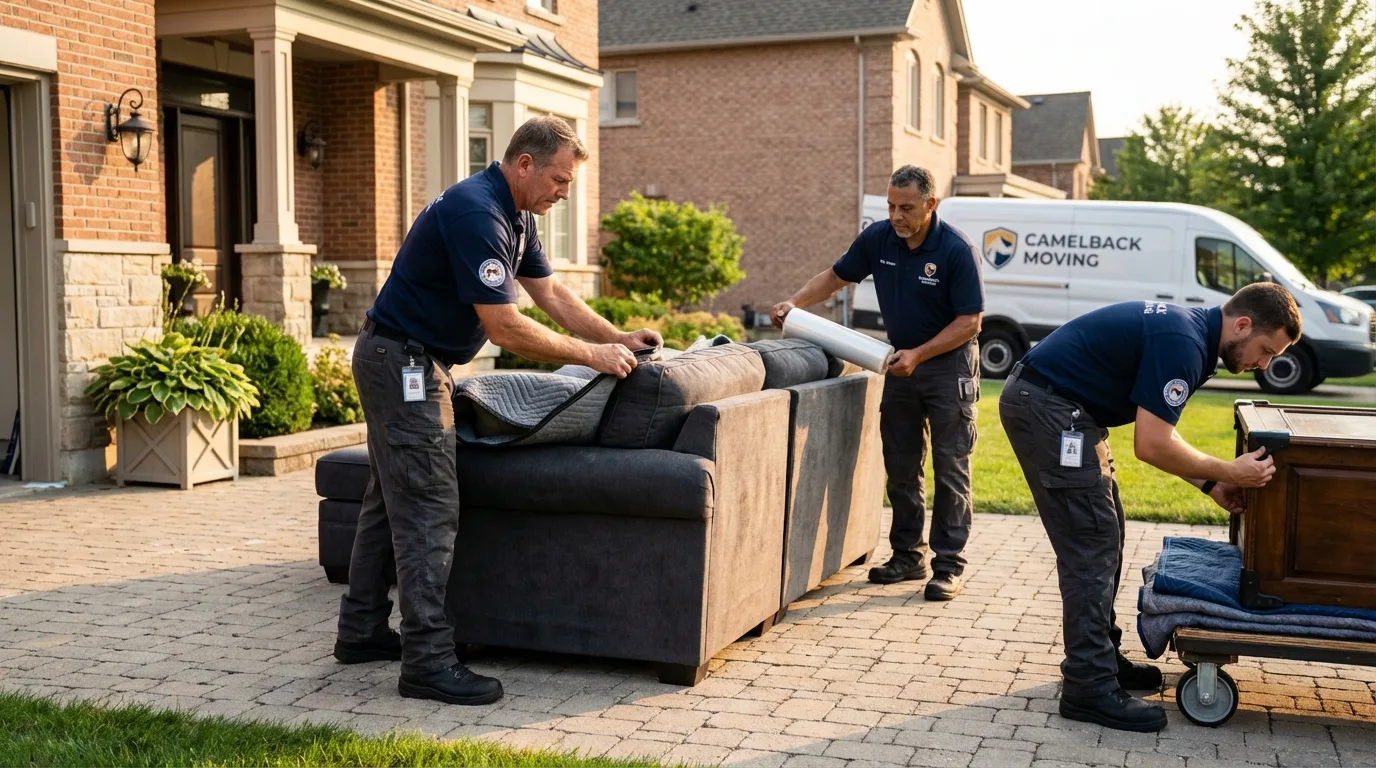 Large estate moving crew wrapping furniture in New Baden, IL